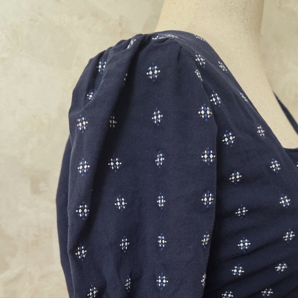Madewell Navy Cotton Tiered Mini Dress Size 6 Square Neck Puff Sleeve - Picture 5 of 12
